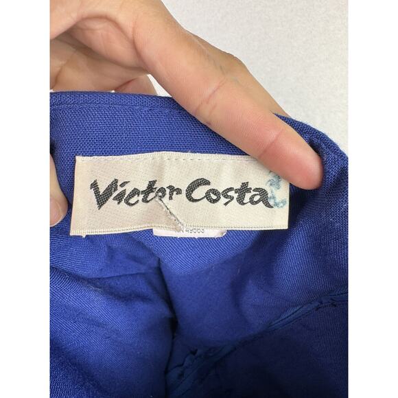 VINTAGE VICTOR COSTA Blue STRAPLESS PROM DRESS GOWN w/ BOW Size 8 1980s - Picture 3 of 4